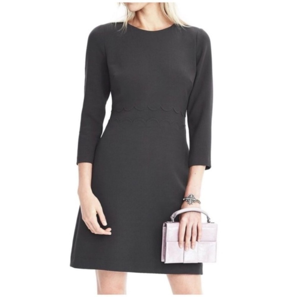 Banana Republic Black Scalloped Waist Sheath Dress Size 2 NWT